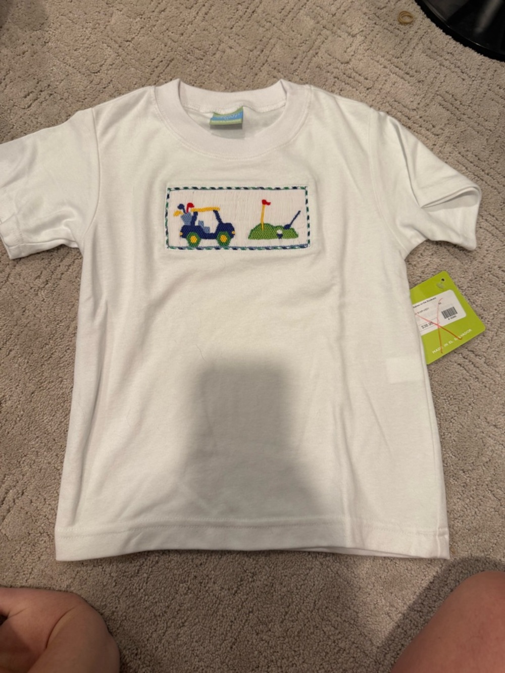 White Kids Short Sleeve Tee with Golf & Tractor Appliqué